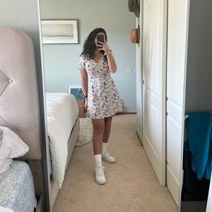 Missguided Lilac Floral Full Button Tea Dress